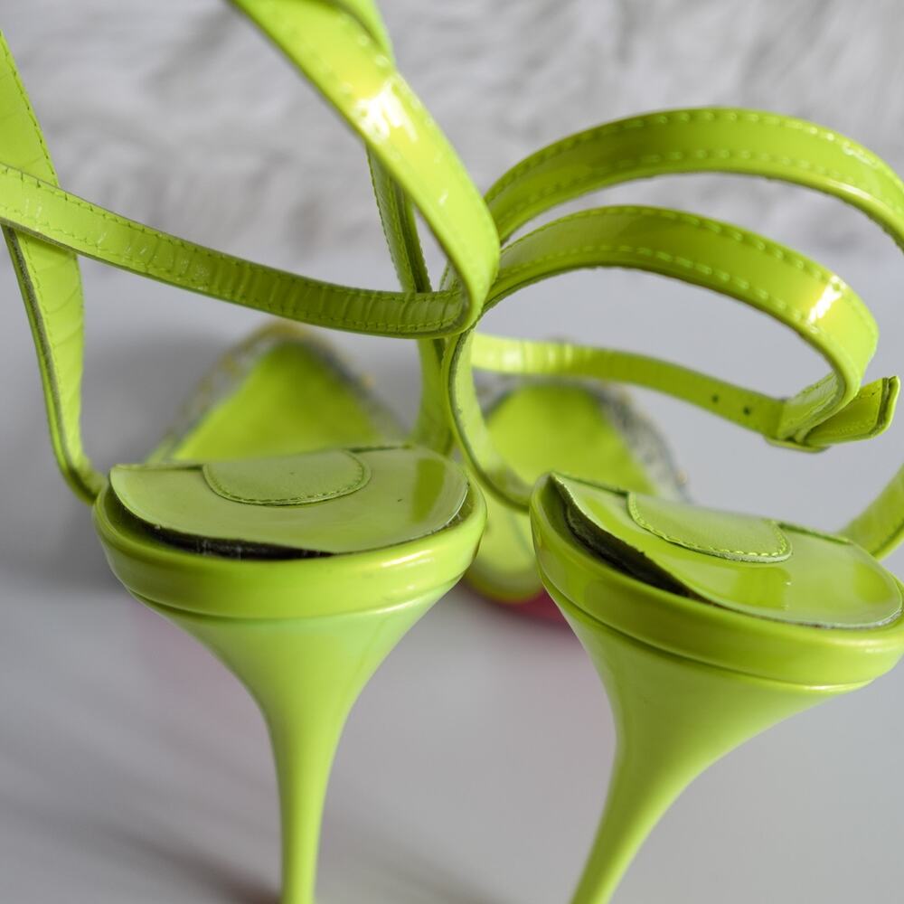 Christian Louboutin Spikaqueen 100 Crystal Neon Yellow Green Clear Pumps Size 37 - Picture 14 of 16